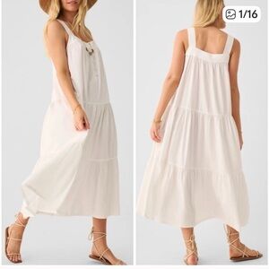Faherty Marina Seersucker Midi Dress CS White Sleeveless Organic WDU2368 Boho XS